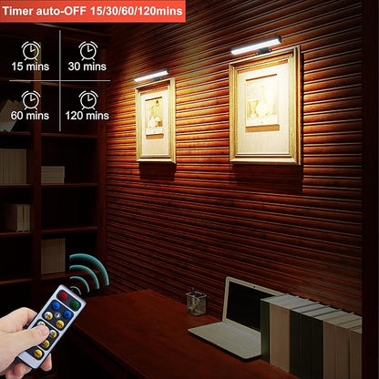 4pcs Battery Operated Picture Light with 3 Lighting Color,Painting Light for Wall with Remote,Led for Art Indoor Brightness Dimmable, Timer-Off Display Accent Light for Frame Gallery