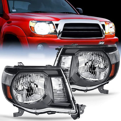 Nilight Headlight Assembly for 2005 2006 2007 2008 2009 2010 2011 Toyota Tacoma Replacement Headlamp Black Housing Amber Reflector