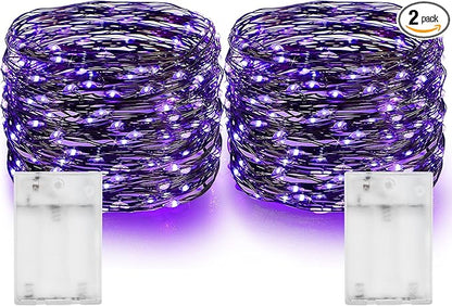 Dazzle Bright Halloween Fairy String Lights, Total 40FT 120LED Copper Wire Battery Operated Waterproof Lights, Halloween Decorations for Indoor Home Outdoor Garden Patio Party Decor (Purple)