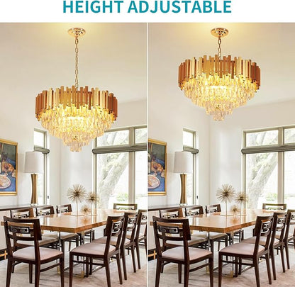Depuley Modern Gold Crystal Chandelier: 9-Light 4-Tier Flush Mount Chandelier 12 Inch Luxury Round Hanging Pendant Light Fixture for Bedroom Dining Room Living Room Included Bulbs