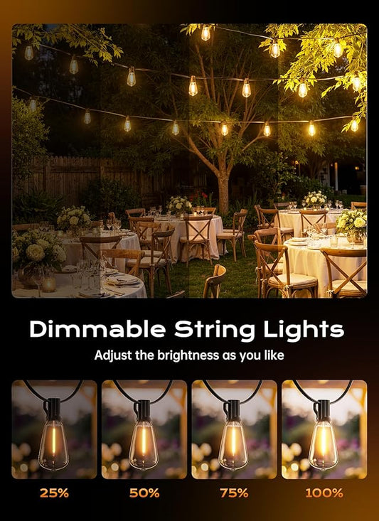 Minetom 200FT Outdoor String Lights with Remote, 64+2 Shatterproof ST38 LED Bulbs, Waterproof Patio Lights with 3 Modes, Dimmable & Connectable 2700K Hanging Lights for Backyard Porch Deck Balcony