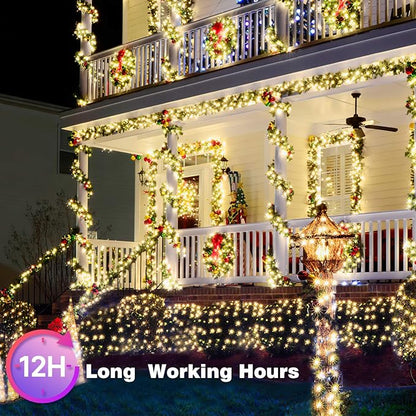 New Upgraded Solar Christmas String Lights Outdoor Waterproof 2 Pack Total 144ft 400 Led Solar & USB Rechargeable 19 Modes Christmas Tree Lights for Outdoor Indoor Yard Xmas Decorations, Warm White