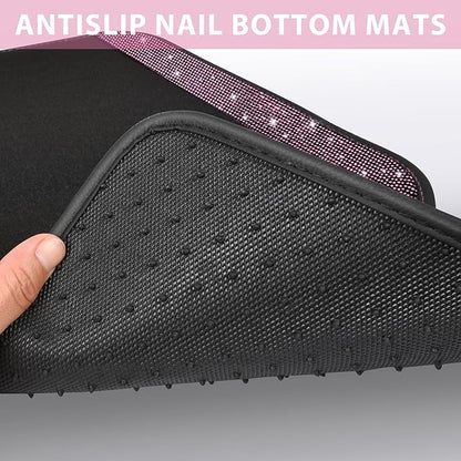 CAR PASS Bling Diamond Car Floor Mat Shining Rhinestones Carpet, Sparkly Glitter Crystal Anti-Slip PVC Heel Pad Automotive Universal Fit for SUV Sedan Car Van, 4pcs for Girl Cute Women, Black Pink