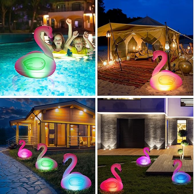 Toodour Floating Pool Lights Color Changing, 3 Packs Solar Flamingo Pool Lights that Float, RGB Inflatable Solar Powered Flamingo Light for Swimming Pool, Party, Garden, Patio, Outdoor Decor