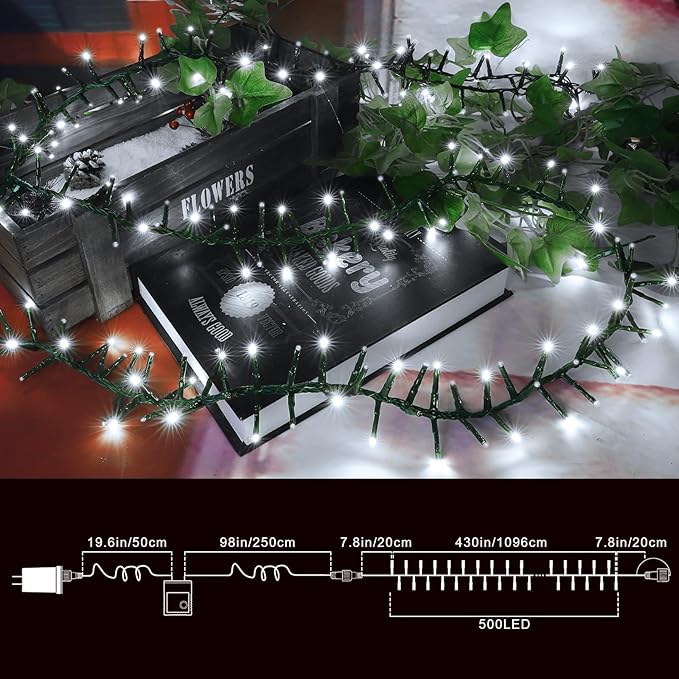 LAMPHOME 500 LED White Christmas String Lights, Plug in Twinkle Fairy Lights with 8 Modes & Timer, Waterproof Connectable Lights for Indoor Outdoor Home Party Wedding Bedroom Tree Decoration