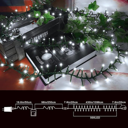 LAMPHOME 500 LED White Christmas String Lights, Plug in Twinkle Fairy Lights with 8 Modes & Timer, Waterproof Connectable Lights for Indoor Outdoor Home Party Wedding Bedroom Tree Decoration