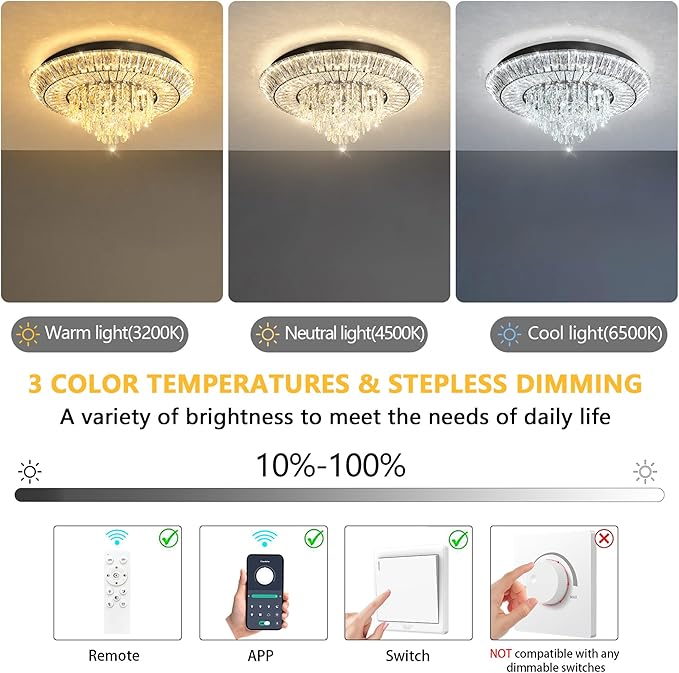 Modern LED Chandelier Crystal Ceiling Light Fixture Raindrop Chandeliers Dimmable Lighting for Living Room Dining Room Entryway Bedroom Black