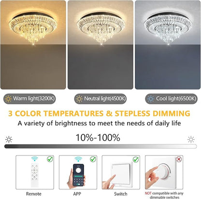 Modern LED Chandelier Crystal Ceiling Light Fixture Raindrop Chandeliers Dimmable Lighting for Living Room Dining Room Entryway Bedroom Black