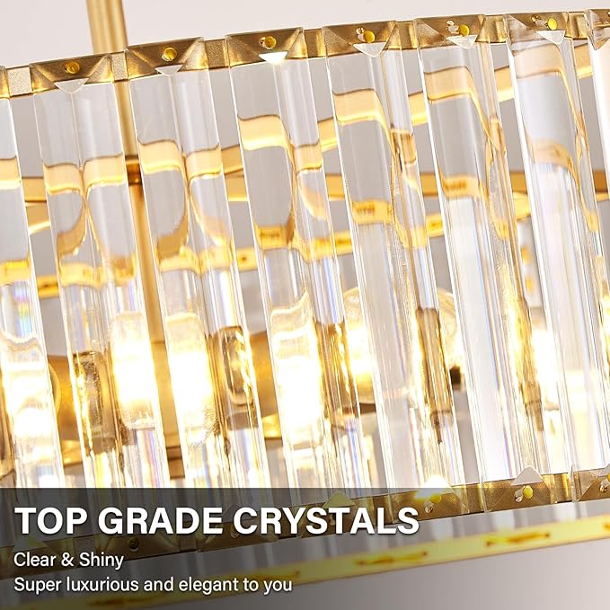 YURNYQ Glod Crystal Ceiling Light Fixture, Modern Semi Flush Chandelier, Round Hanging Lighting Chandeliers for Dining Room, Kitchen, Bedroom, 6-Light, 19.68 Inch