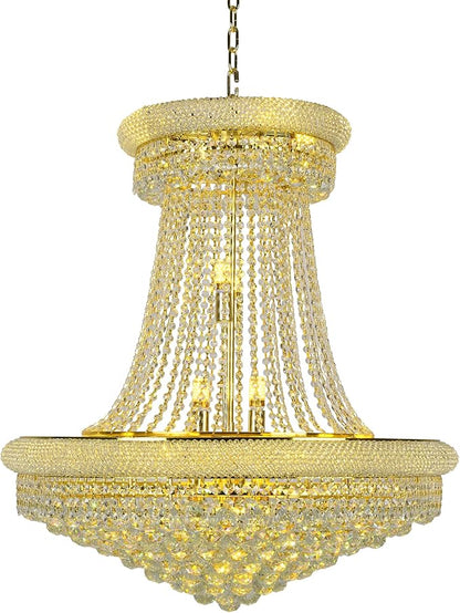 Luxury Gold Crystal Chandelier 20-Light, Empire Crystal Chandelier Light Fixture Ceiling Haning Chandelier Crystal Pendant Light for Living Room Dinning Room Stair (32in-20 Lights, Gold)