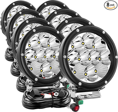Nilight 5.7 Inch Round 50W LED Driving Light w/ 16AWG DT Connector Wiring Harness 6500LM IP68 Spot Flood Combo Work Lamp for Offroad ATV UTV SUV Motorcycle Truck Tractor Boat (Pack of 4)