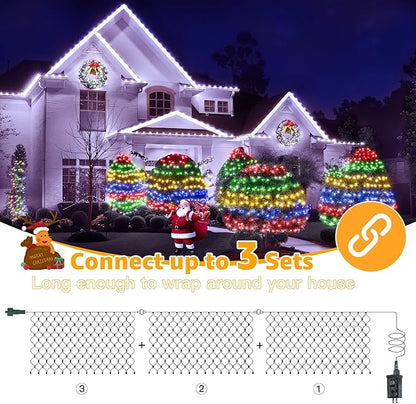 Ollny Net Lights Outdoor Mesh Light, 210LED 10x7ft Green Wire Christmas Net Lights, IP67 Waterproof, 8 Modes Plug in Bush Light for Tree Shrubs Outside Patio Decorations, Multicolor
