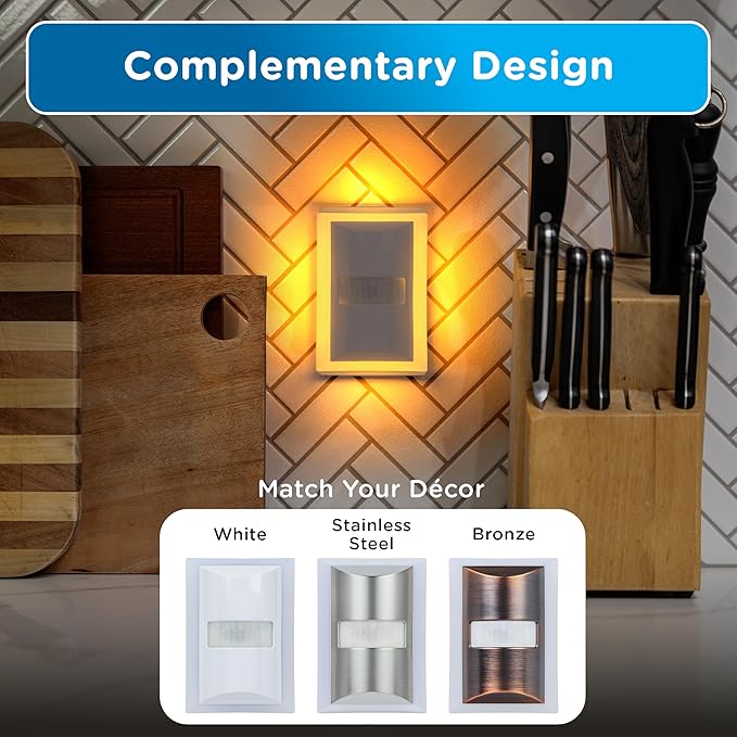 Enbrighten SleepLite LED Night Light Motion Sensor Nightlight Dusk to Dawn Amber Lights Ambient Lighting Room Decor for Bedroom Baby Nursery Bathroom White 2 Pack