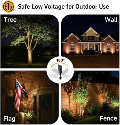 Gardenreet Die-Cast Brass Spot Light Outdoor - 12V LED Uplighting Waterproof, Low Voltage Landscape Lights Direct Wire, Black for Fence Fountain with Bright White MR16 Replaceable Bulbs (12 Pack)