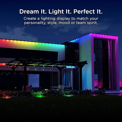 Enbrighten Vibe Modern Outdoor String Lights, 48ft, 24 RGBWIC Acrylic Bulbs, Weatherproof, Perfect for Gameday, Holidays, and More, Smart App Control, Compatible with Alexa, Google Home, 84013