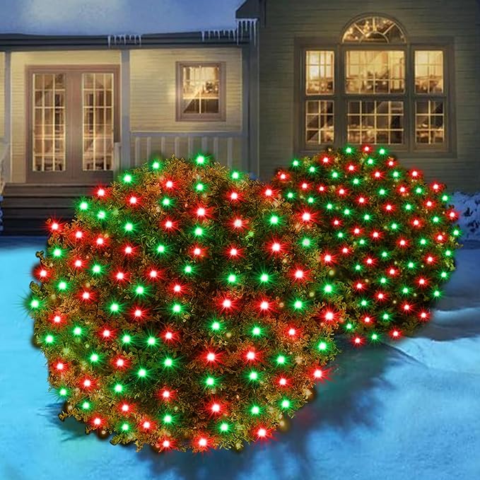 Led Christmas Net Lights for Bushes, 132LED 6FT x 6FT Connectable UL Certified Net Lights for Bushes Tree Shrubs Xmas Trunk Green Wire Christmas Decorations
