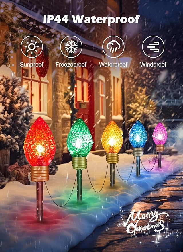 Strawberry Jumbo C9 Christmas Pathway Lights Outdoor - 8.5 Feet 5 LED C9 Christma Lights,C7 Light Covered Jumbo Multicolor Christmas Light Outdoor Decorations for Lawn Holiday Outside Yard