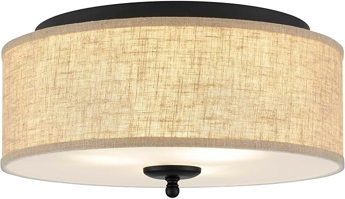 Quoizel Blanche 16" Flush Mount Ceiling Light with Premium Fabric Shade, Matte Black, ETL Damp Rated for Kitchen or Bath