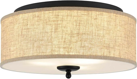 Quoizel Blanche 16" Flush Mount Ceiling Light with Premium Fabric Shade, Matte Black, ETL Damp Rated for Kitchen or Bath