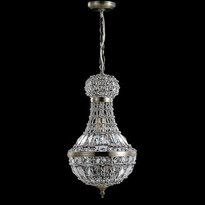 JONATHAN Y 10" Antique Brass Regina Empire LED Pendant Light, Glam Adjustable Hanging Chandelier for Dining Room Kitchen Foyer, Clear Crystal Shade, LED Bulb Included JYL6108A