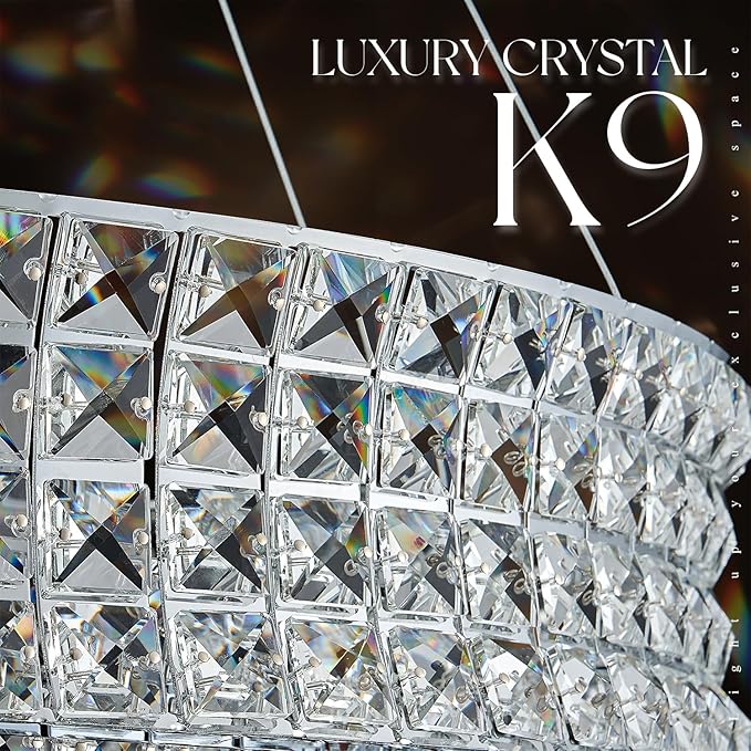 LED Crystal Chandeliers with Remote Control 20’’ Luxury 2-Tier Modern Chrome Chandelier Light Fixture Dimmable for Dining Room Bedroom Kitchen Foyer Entryway 3000-6500K