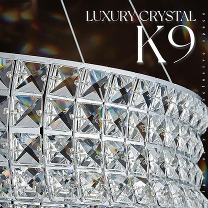 LED Crystal Chandeliers with Remote Control 20’’ Luxury 2-Tier Modern Chrome Chandelier Light Fixture Dimmable for Dining Room Bedroom Kitchen Foyer Entryway 3000-6500K