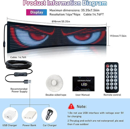 Big Devil Eyes Light for Cars Truck Pickups, 35.4"x7.6" Led Eyes for Truck Windshield with APP Control and Remote Controller,Large Screen Programmable Scrolling Flex LED Sign for Car