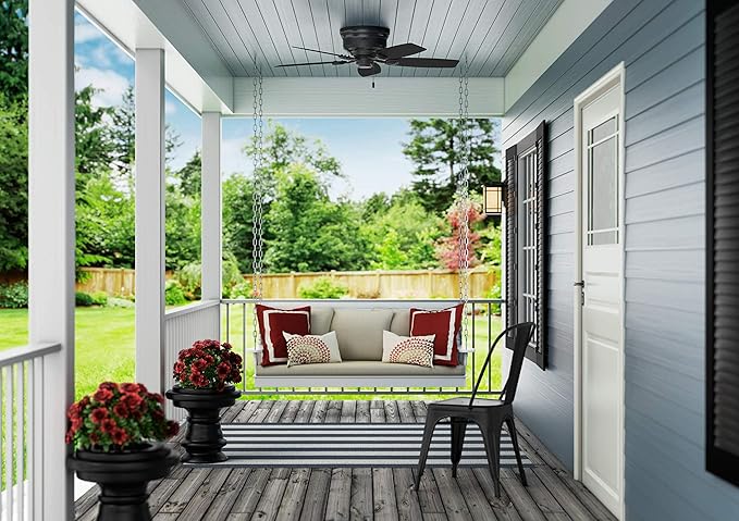 Hunter 48 inch Outdoor or Indoor Ceiling Fan No Light - Low Profile Flush Mount, Black Ceiling Fan without Light, For Patio, Porch, Garage, or Living Room, 5 Blades - Sea Wind 53118, Matte Black