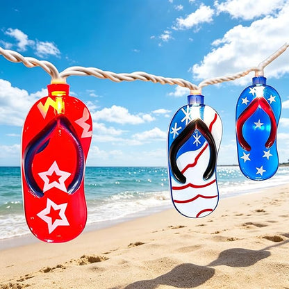 8.5Ft LED Tropical Beach Flip Flop String Lights, 4th of July Slipper String Lights Plug in with 10 Bulbs, Independence Day Decoration Lights for Patriotic Party Garden Festival National Day, White