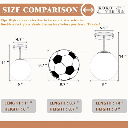 6" Mid Century Modern Globe Semi Flush Mount Ceiling Light Fixture Frosted Glass with Black Finish1-Light Globe Glass Ceiling Lights for Aisle Porch Stairway Closet Kitchen Laundry Room (Bulb Incl.)