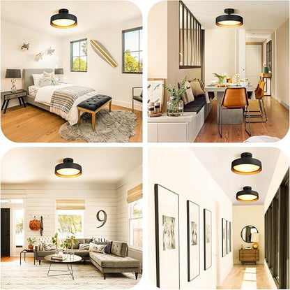 SunRider Semi Flush Mount LED Ceiling Light Fixture, 12-inch 25W 2000LM Black Pendant Lamp for Entrance Attic, Gold Inside, 3000K Warm White, Dimmable