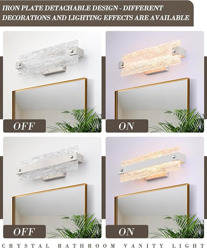 Brushed Nickel Bathroom Vanity Light, 16.5 Inch 10W Dimmable LED Bathroom Light Fixture Over Mirror, Modern Crystal Bar Wall Sconce Lighting for Bath, 3CCT, OS-MM5001-2BN