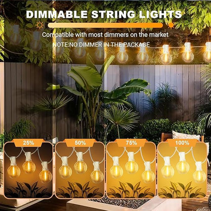 LAMPHOME 26FT LED Outdoor String Lights, 2 Pack12+1 Shatterproof G40 Edison Bulbs, Connectable & Weatherproof Commercial Grade Patio Lights, Warm White Backyard Decorative Lighting