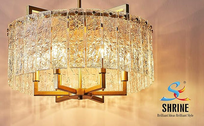 Shrine Lighting Crystal Chandeliers, Modern Luxury Style, Perfect Pendant Light Fixture for Living Space, D20'' × H4'', Adjustable 43'', 6 x E12 Sockets, Glass Shade & Brass Finish Frame