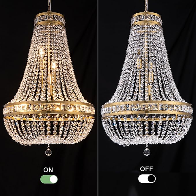 Wellmet Crystal Chandelier Light, 8 Lights French Empire Chandeliers Lighting Ceiling Fixture Hanging Pendant for Dining Living Room Foyer Kitchen Bedroom Entryway, 20''W (Brass, 20)
