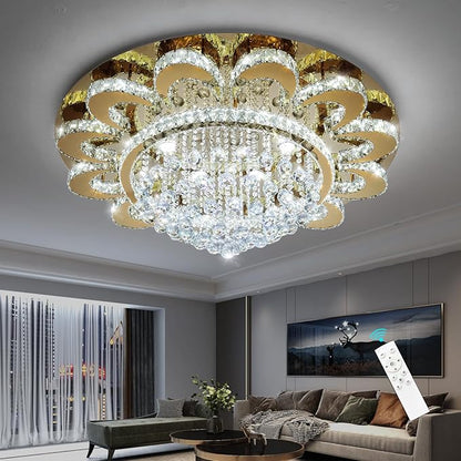 HAIXIANG Modern Chandelier Living Room Light Glam Chandeliers Ceiling Light Fixture Remote Dimmable Lights 40 Inches Luxury Crystal Gold Dining Room Lights
