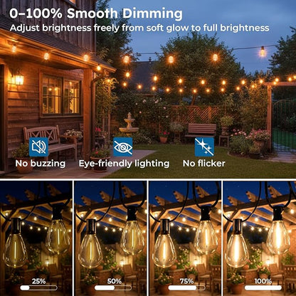 GvvooHome 200FT Outdoor String Light with S11 Plastic Bulbs, Low-Voltage LED Patio Light with App & Remote, Music Sync, 4 Lighting Modes, Dimmable & Waterproof for Backyard, Porch, Garden, Deck, Party