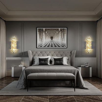 Modern Crystal Wall Sconces,Gold Wall Light Fixtures, Luxury Indoor Wall Lamp,Crystal Vanity Wall Mount Lamps,Wall Lighting for Living Room Bedroom Bathroom Bedside Hallway Stairway