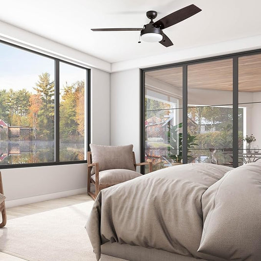 Prominence Home Statham, 52 Inch Contemporary Indoor LED Ceiling Fan with Light, Pull Chain, Dual Mounting Options, Modern Dual Finish Blades, Reversible Motor - 51018-01 (Espresso)