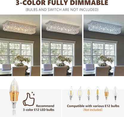 Crystal Chandelier for Dining Room 39.3" Modern Gold K9 Crystal Rectangle Chandeliers Flush Mount Pendant Light Fixture Kitchen Island Bar Dining Room Bedroom Bathroom Hotel
