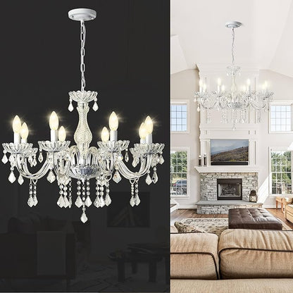 Crystal Chandelier Hanging Pendant Light Fixture,8 Lights Glass Candle Chandeliers for Kitchen Island Dining Rooms Bedroom Living Room Bar Ceiling Light