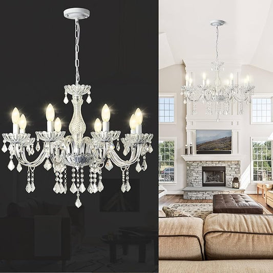Crystal Chandelier Hanging Pendant Light Fixture,8 Lights Glass Candle Chandeliers for Kitchen Island Dining Rooms Bedroom Living Room Bar Ceiling Light