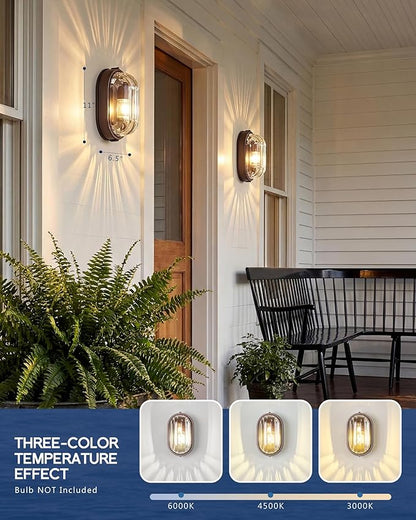 FEMILA 11" Oval Bulkhead Exterior Wall Sconce, ORB Modern Outdoor Wall Lantern, Aluminum, Ripple Glass, IP44, E26, Front Porch Light for Patio/Garage/Entry, 4FYX104FL ORB SW