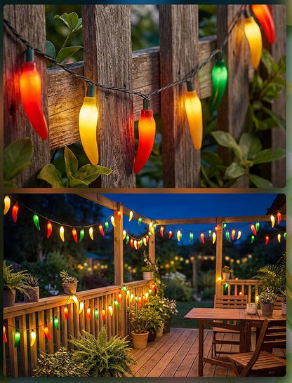 35 LED Multicolor Chili Pepper Lights, 13.6Ft Christmas Outdoor String Lights with Warm White Bulbs, Plug in Fairy Lights for Party Kitchen Patio Garden Decor, Cook Off Decorations for Cinco De Mayo