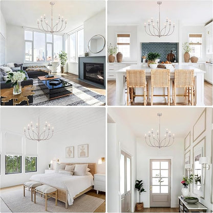 9-Light Farmhouse Chandelier for Dining Room, 2-Tier Brushed Nickel Chandelier, Industrial Modern Chandeliers for Dining Room, Living Room, Bedroom, Entryway, Kitchen