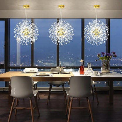 Qamra Modern Gold Crystal Chandeliers, Firework Dandelion Sputnik Chandelier Light Fixture Pendant Lighting for Dining Room, Bedroom, Kitchen, Living Room(9-Light, Gold)