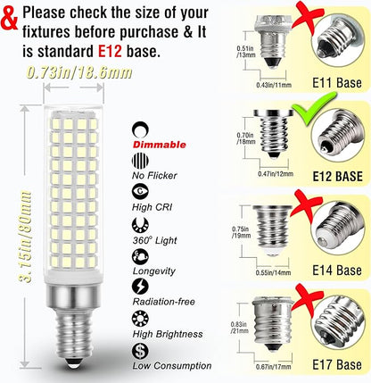 ALIDE E12 100W Dimmable Replacement LED Candelabra Bulbs C7,6000K Daylight Bright Cool White,1000 Lumen T6 E12 10W LED Chandelier Light Bulbs for Ceiling Fan Pendant Lighting Salt Lamp,5 Pack