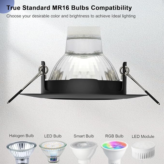 6 Pack GU10 Ceiling Light Holder, Compatible with MR16 GU10, GU5.3 Bulbs, Adjustable Socket for Cabinet Artwork, Matte Black