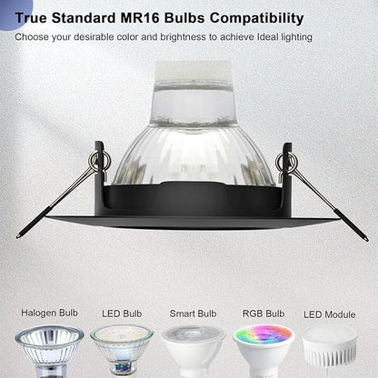 6 Pack GU10 Ceiling Light Holder, Compatible with MR16 GU10, GU5.3 Bulbs, Adjustable Socket for Cabinet Artwork, Matte Black