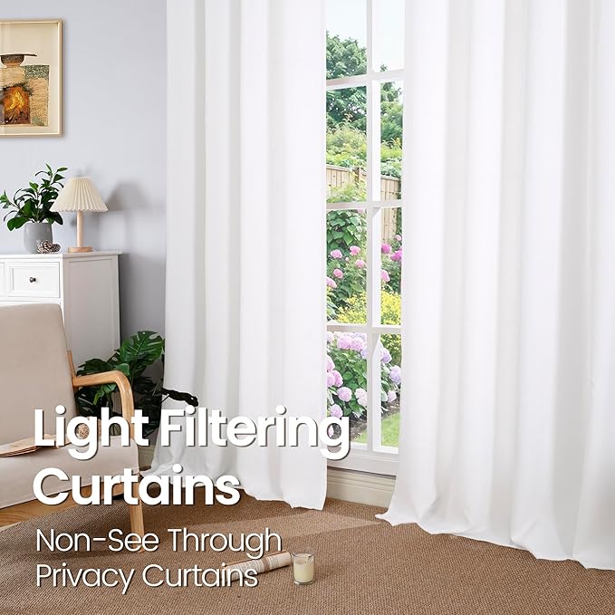 BGment Pure White Curtains 45 Inch Length 2 Panels Set for Bedroom, Grommet Thick Linen Look Burlap Textured Light Filtering Privacy Window Drapes for Farmhouse Living Room, 42 x 45 Inch